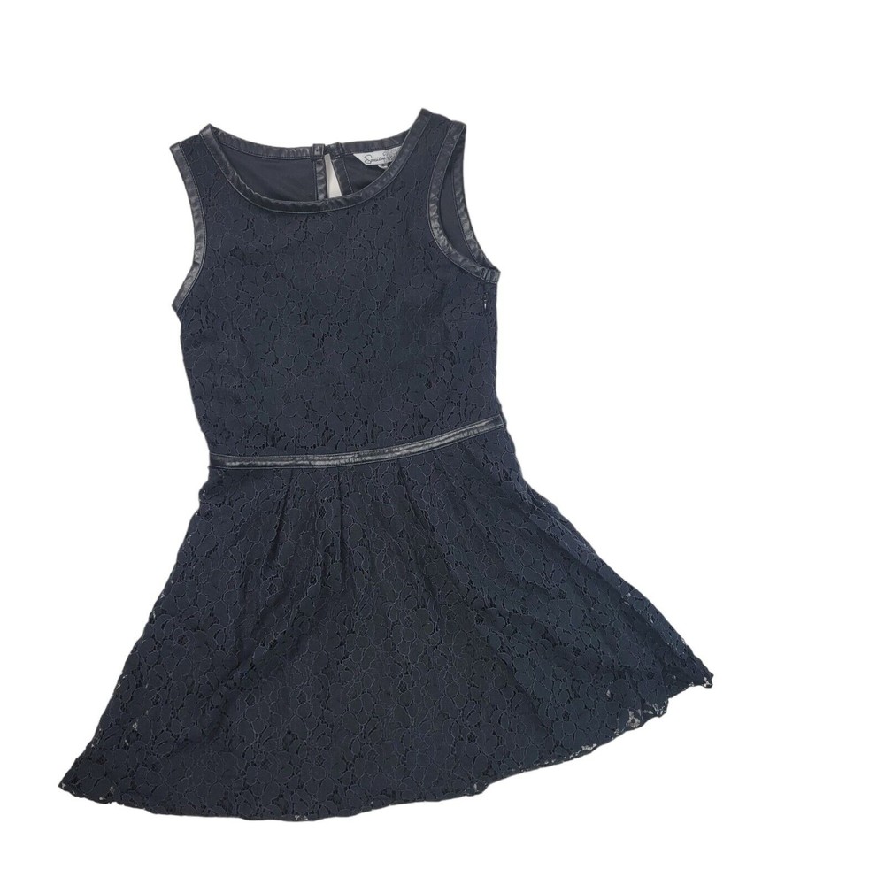 Speechless Black Lace Sleeveless Mini Dress Sz 5 keyhole back faux leather trim - Picture 8 of 16